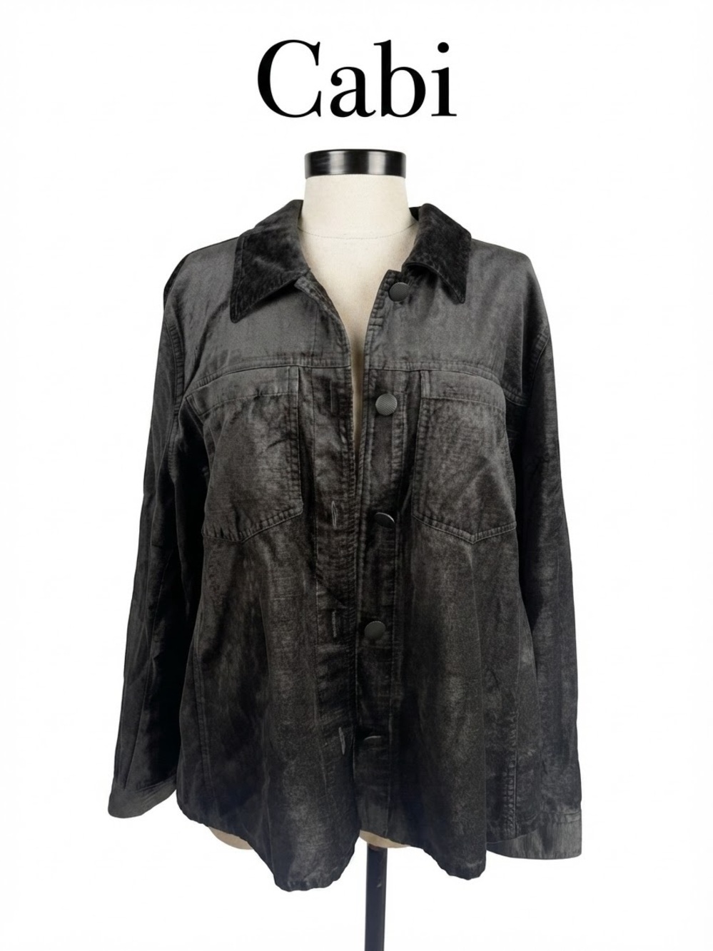Cabi Washed Black Jean Jacket with Button Front Size XL